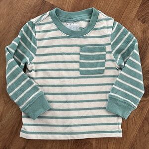 Cat & Jack Teal and White Striped Long Sleeve Tee